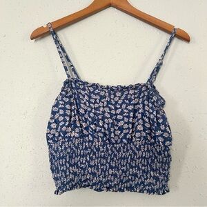 🦋 American Eagle Outfitters Blue Floral Spaghetti Strap Crop Top Medium